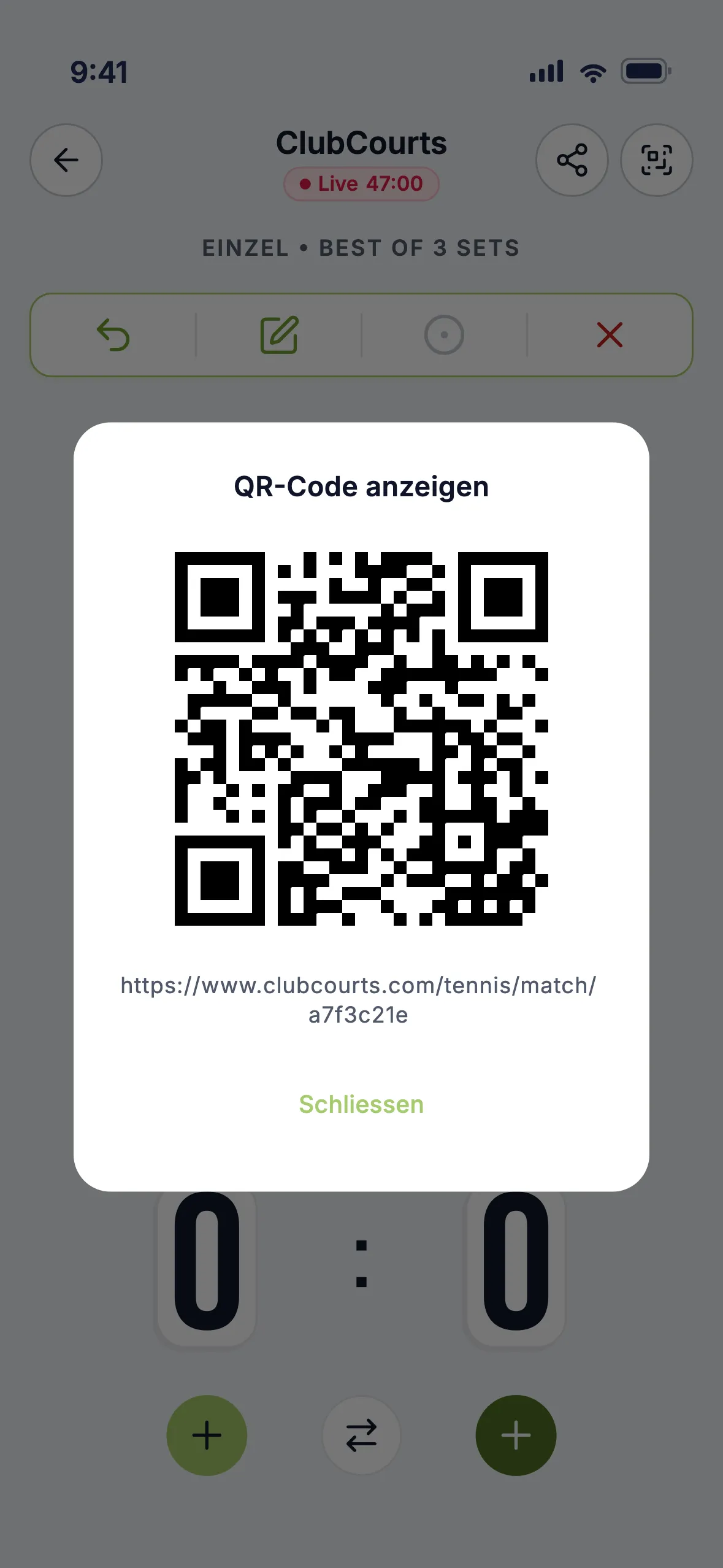 QR-Code zum Teilen eines laufenden Matches