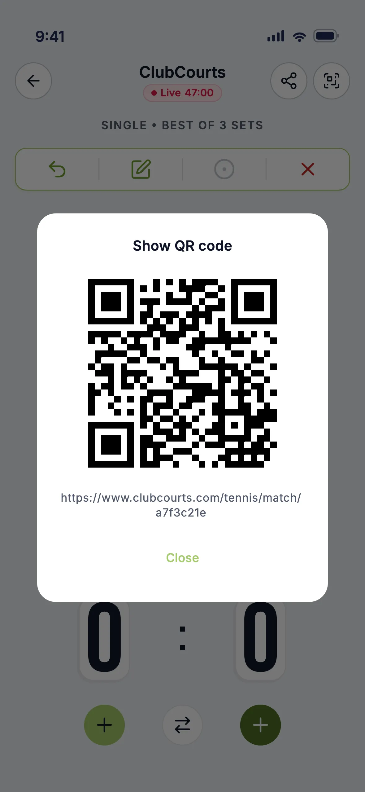 QR code for sharing a live match